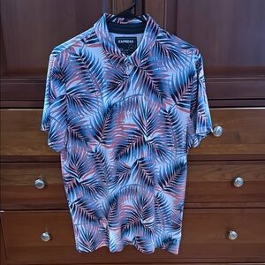 Express Pink & Blue Floral Polo
